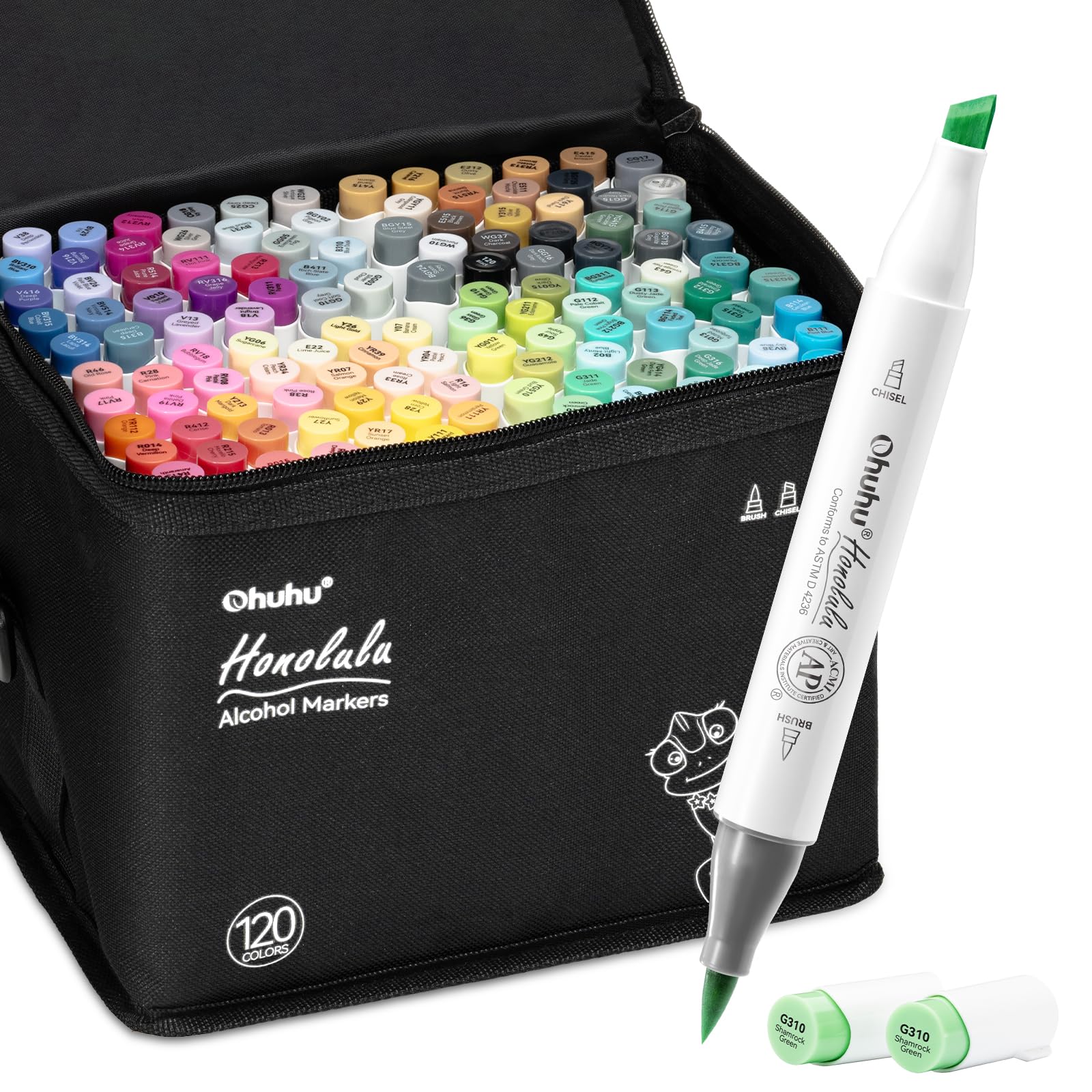 Ohuhu Honolulu Alcohol Markers - 120 Colors Brush & Chisel Dual Tip Set