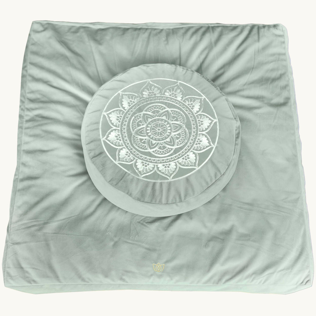 Florensi Meditation Cushion & Zabuton Mat Set | Velvet Buckwheat Floor Pillow