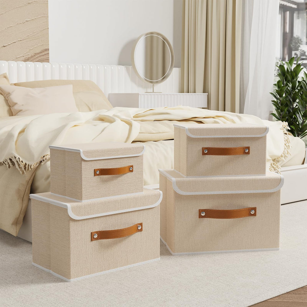 OUTBROS Storage Boxes with Lids 5 Pack, Bins 26x20x17 cm, Beige - image 3
