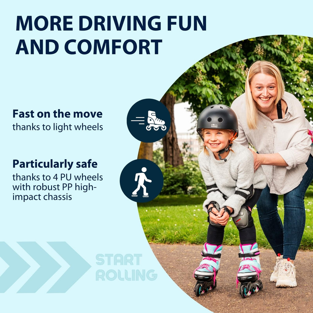 HUDORA Inline Skates Basic – Adjustable Kids Roller Skates, Blue/Mint