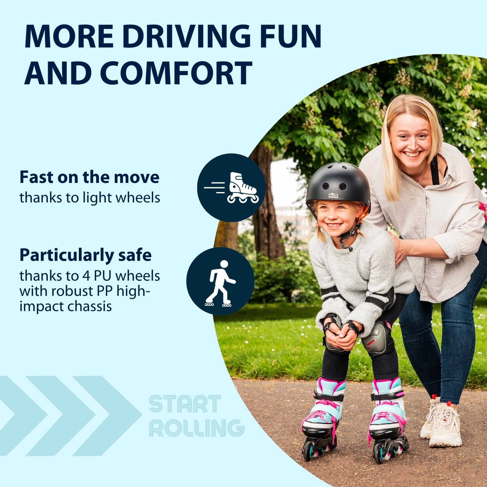 HUDORA Inline Skates Basic – Adjustable Kids Roller Skates, Blue/Mint
