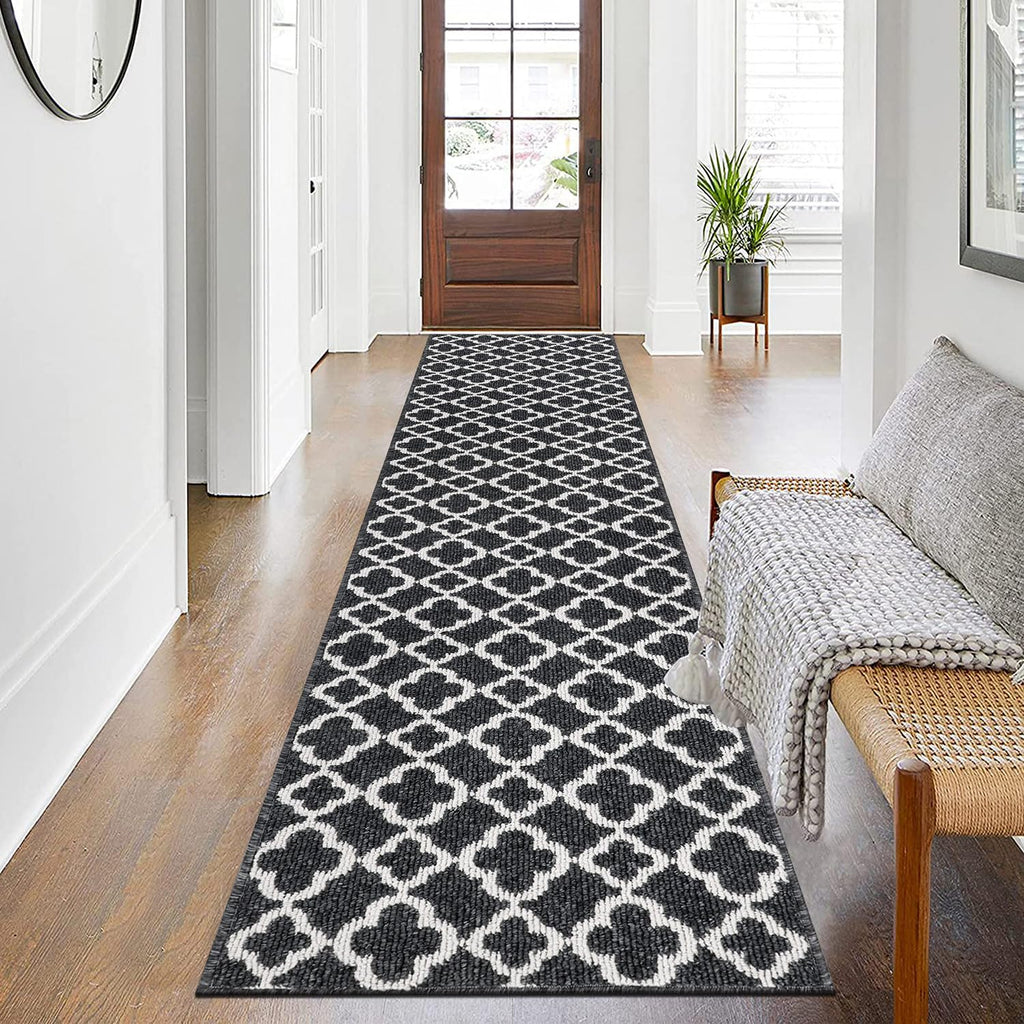 SHACOS Hallway Runner Rug – 60x240cm Non-Slip Washable Black Carpet