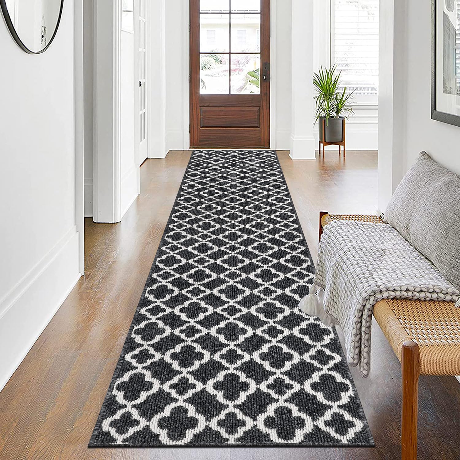 SHACOS Hallway Runner Rug – 60x240cm Non-Slip Washable Black Carpet