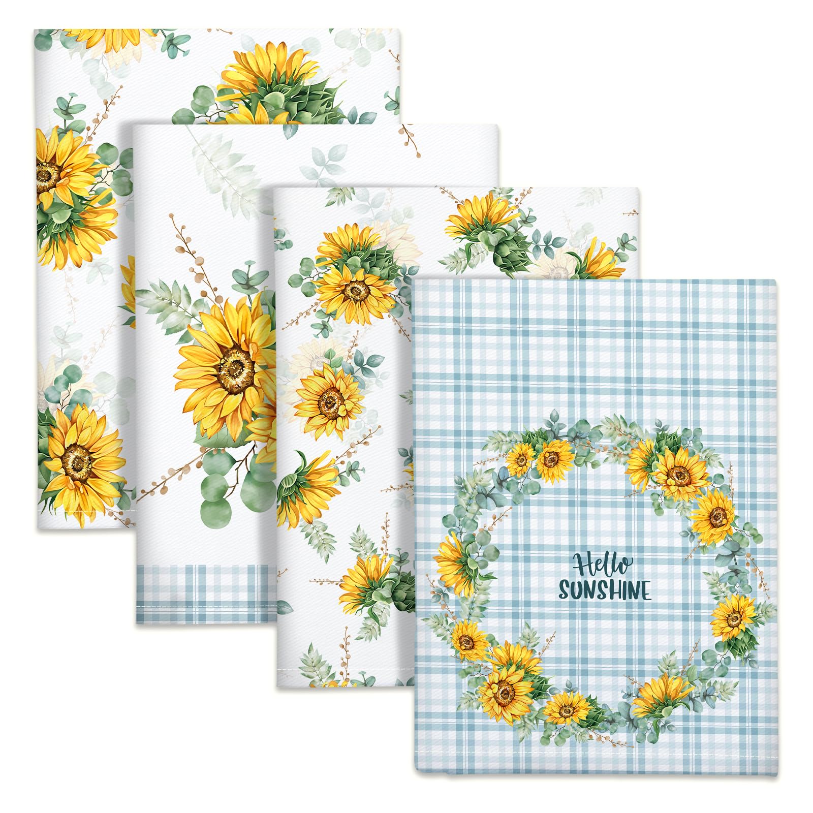 Arquiel Sunflower Kitchen Towels | 100% Cotton Quick Dry Dishcloths - 4 Pack