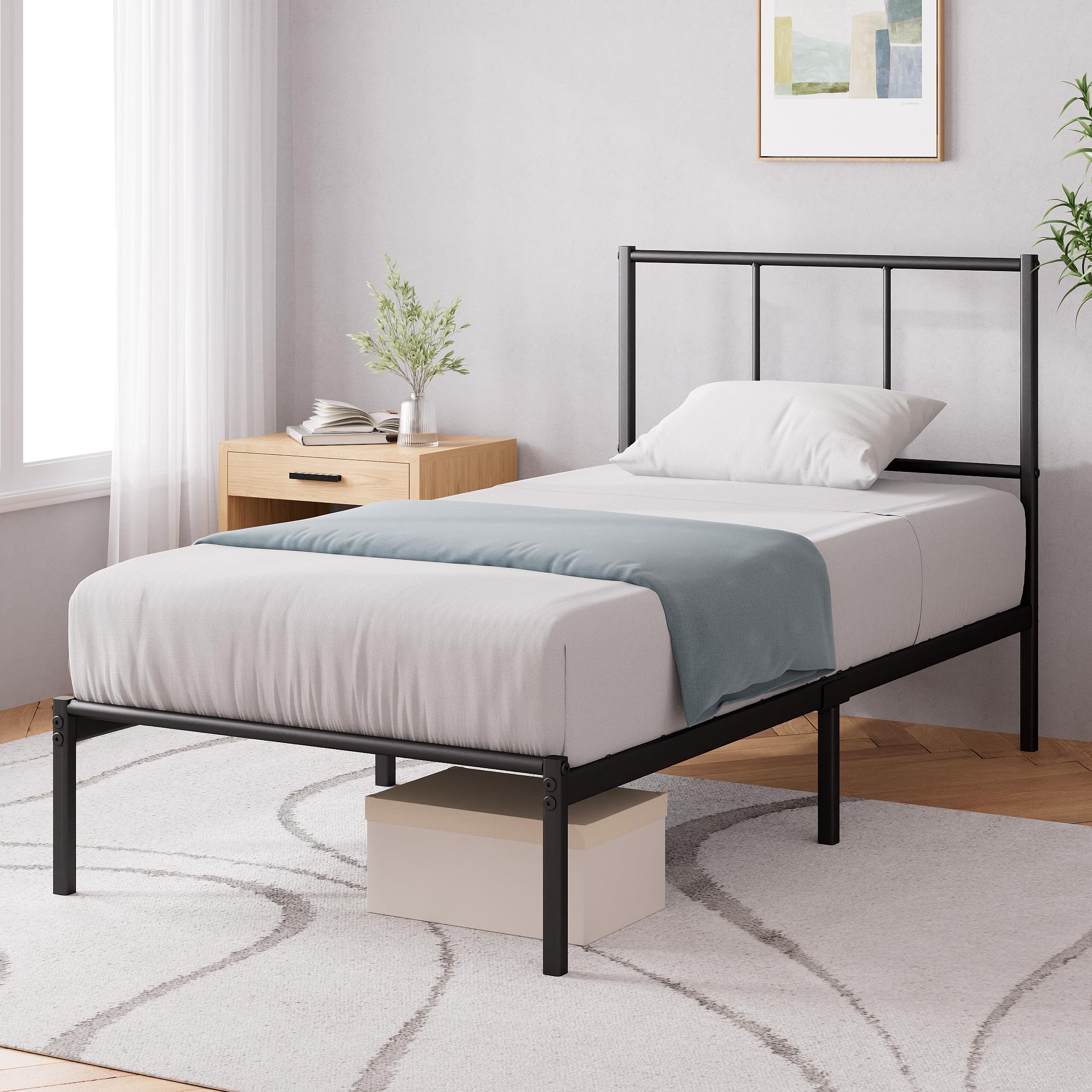 ZINUS Justin Single Metal Bed Frame | 35cm Platform Steel Slat Support