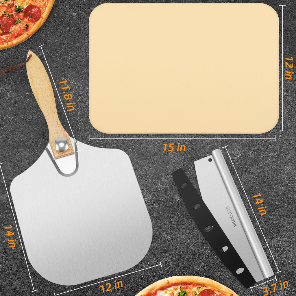 GOFOWRK Cordierite Pizza Stone Set – 38x30cm Rectangle Baking Stone, 5 PCS