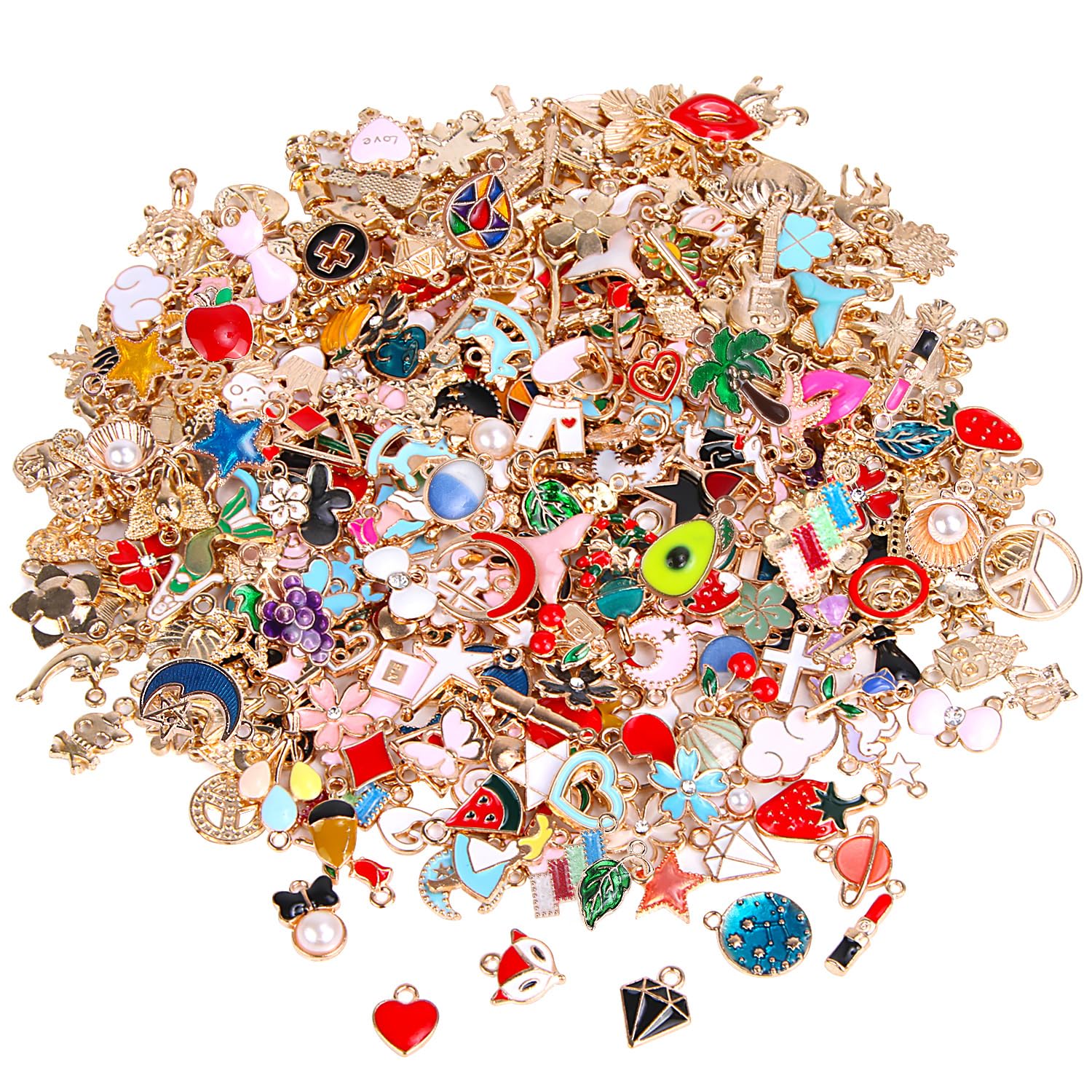 SANNIX 350pcs Gold Enamel Charms | Bulk Jewelry Making Pendants for DIY