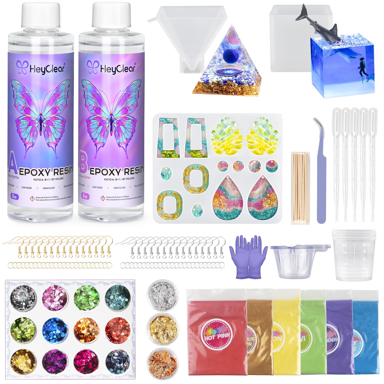 HeyClear Epoxy Resin Kit with Moulds - 16oz Clear Glue for Jewelry Making