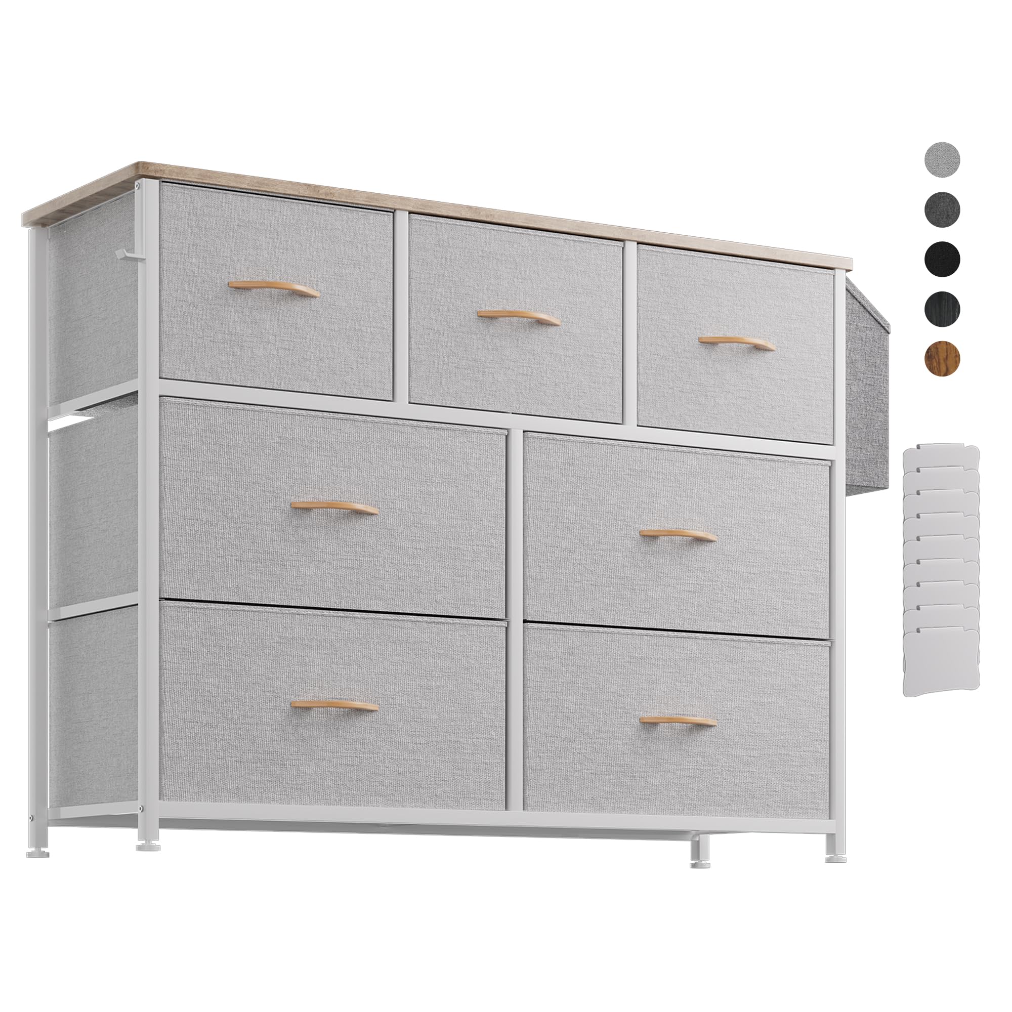 PURFINO 7-Drawer Fabric Chest of Drawers | Canvas Storage Unit with Hooks