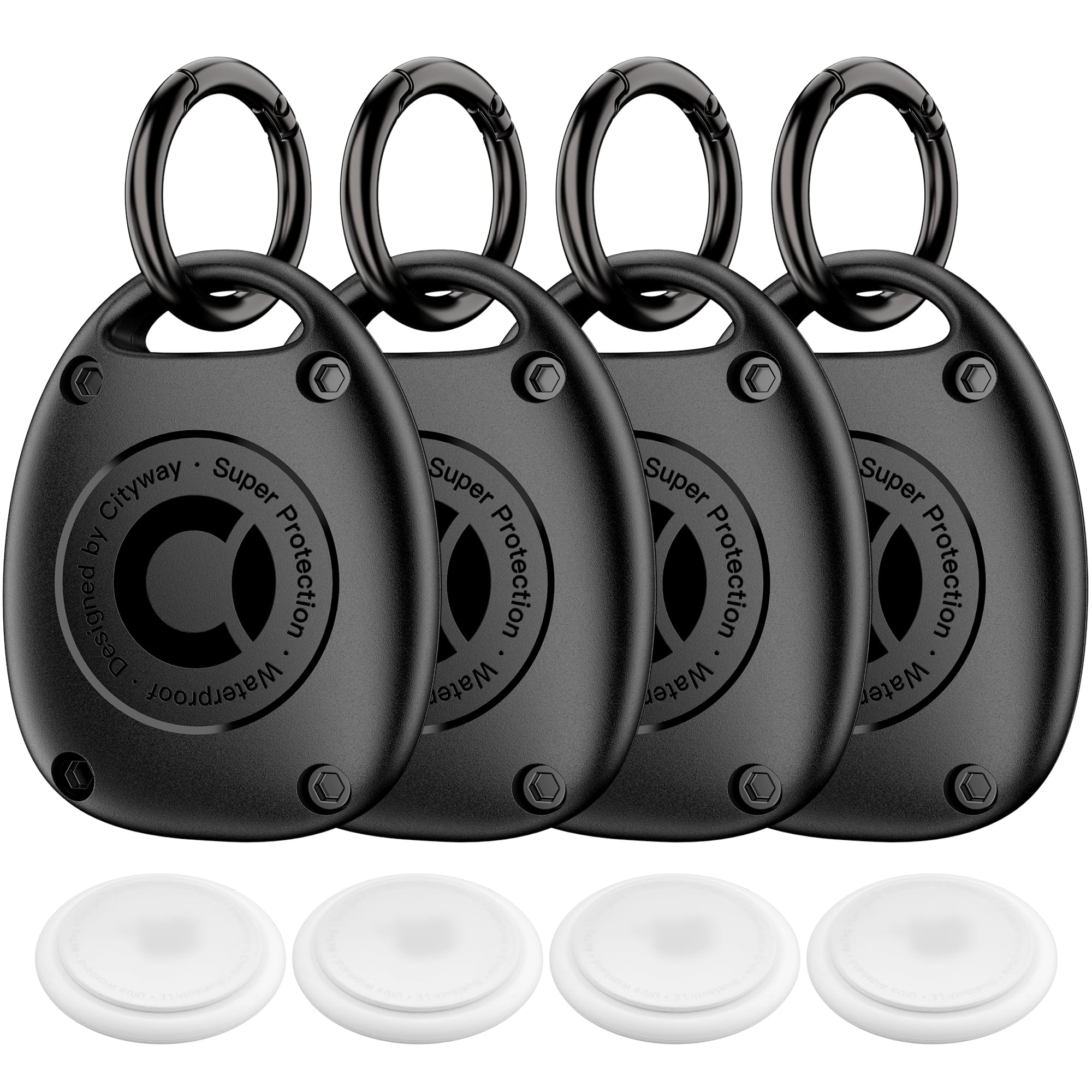 AirTag Keychain Holder - 4 Pack IPX8 Waterproof Case, Black
