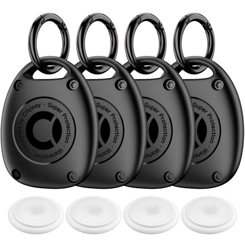AirTag Keychain Holder - 4 Pack IPX8 Waterproof Case, Black