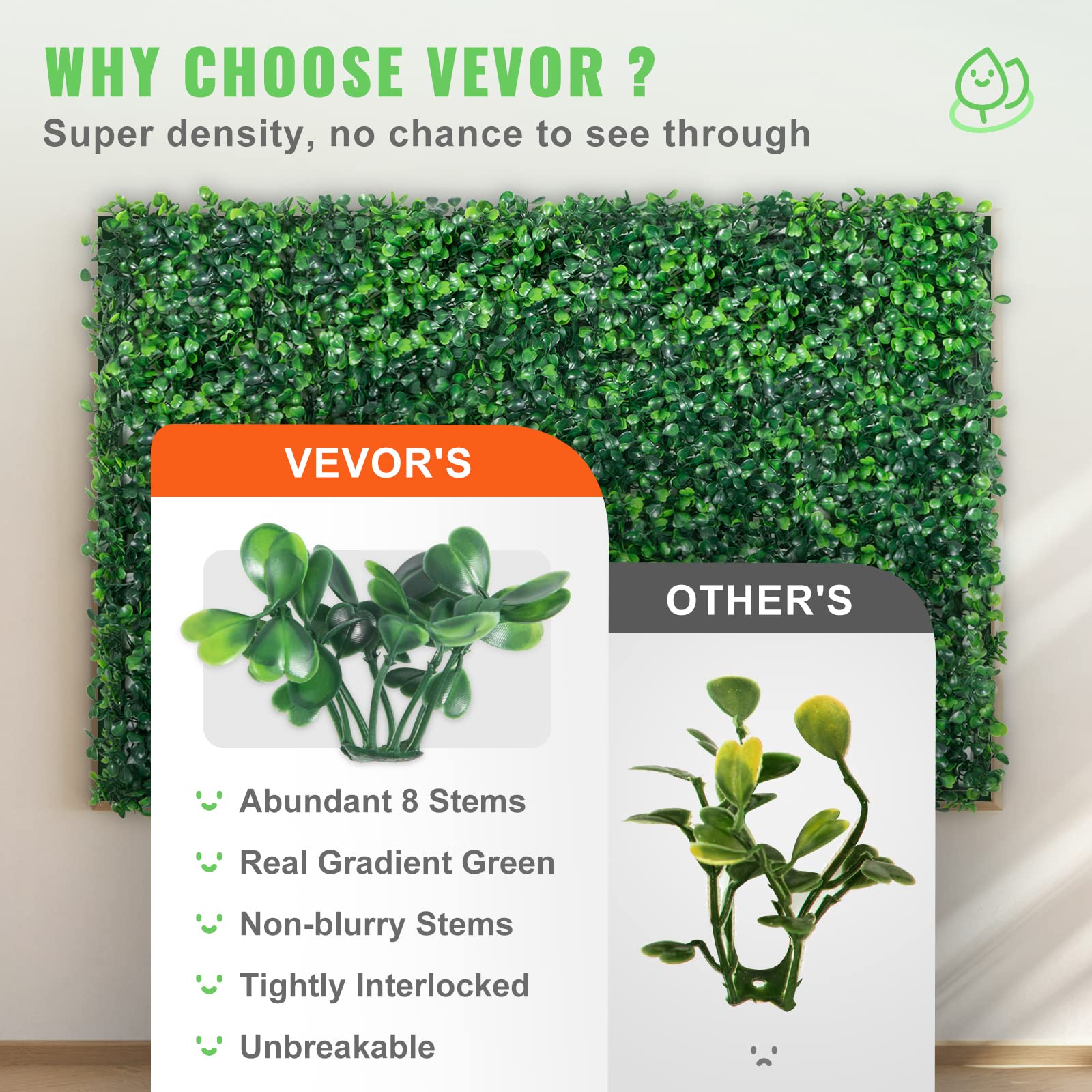 VEVOR Artificial Boxwood Hedge Wall Panels - 24x16 UV Grass Backdrop, 12 Pack