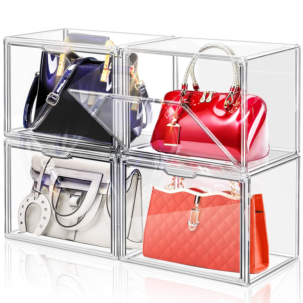 LINYAPRY 4-Pack Stackable Acrylic Handbag Storage Case with Magnetic Door