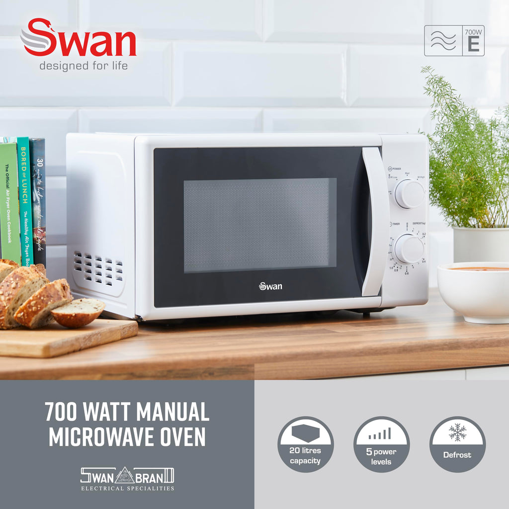 Swan SM4420WHT Manual Microwave | 700W 20L Capacity - White