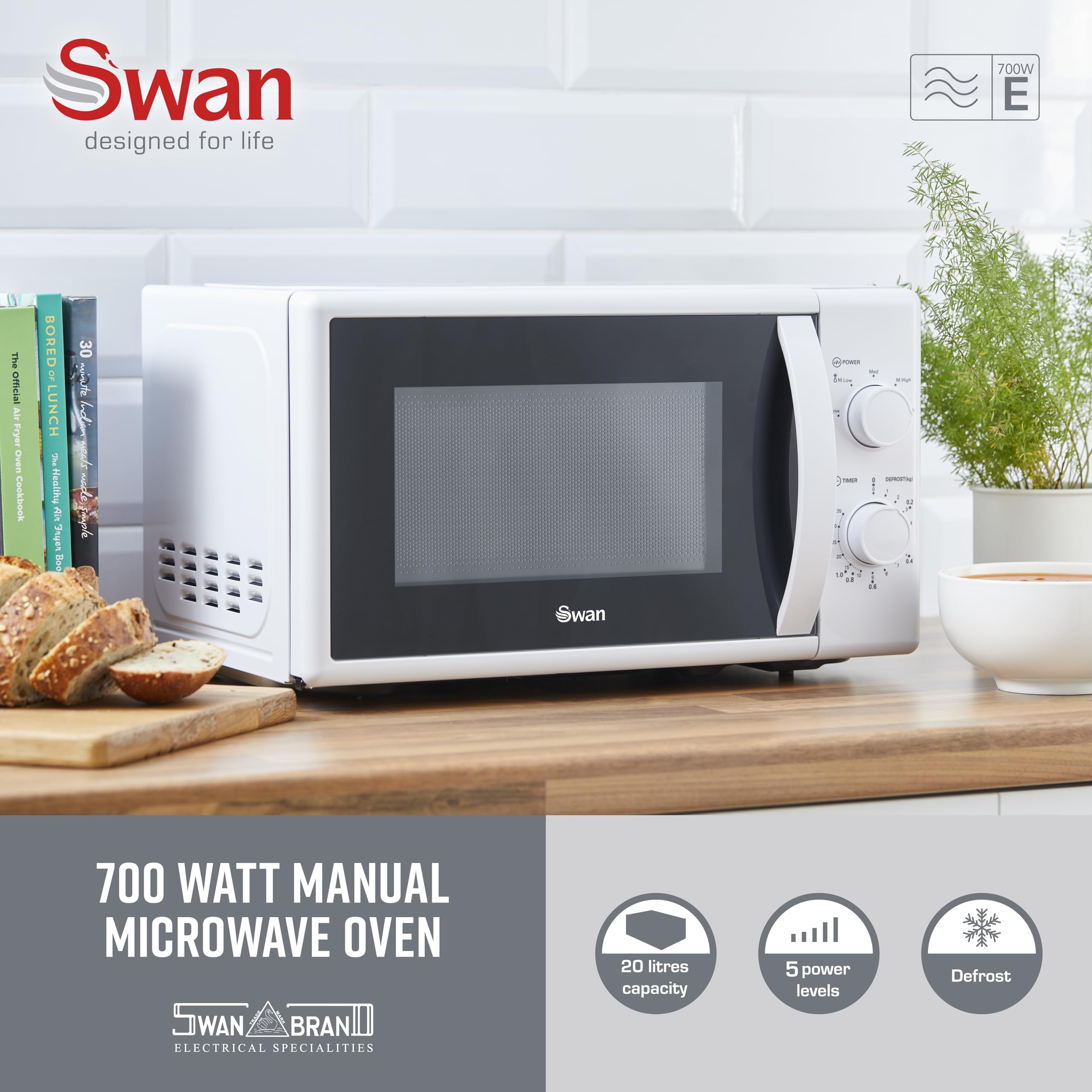 Swan SM4420WHT Manual Microwave | 700W 20L Capacity - White