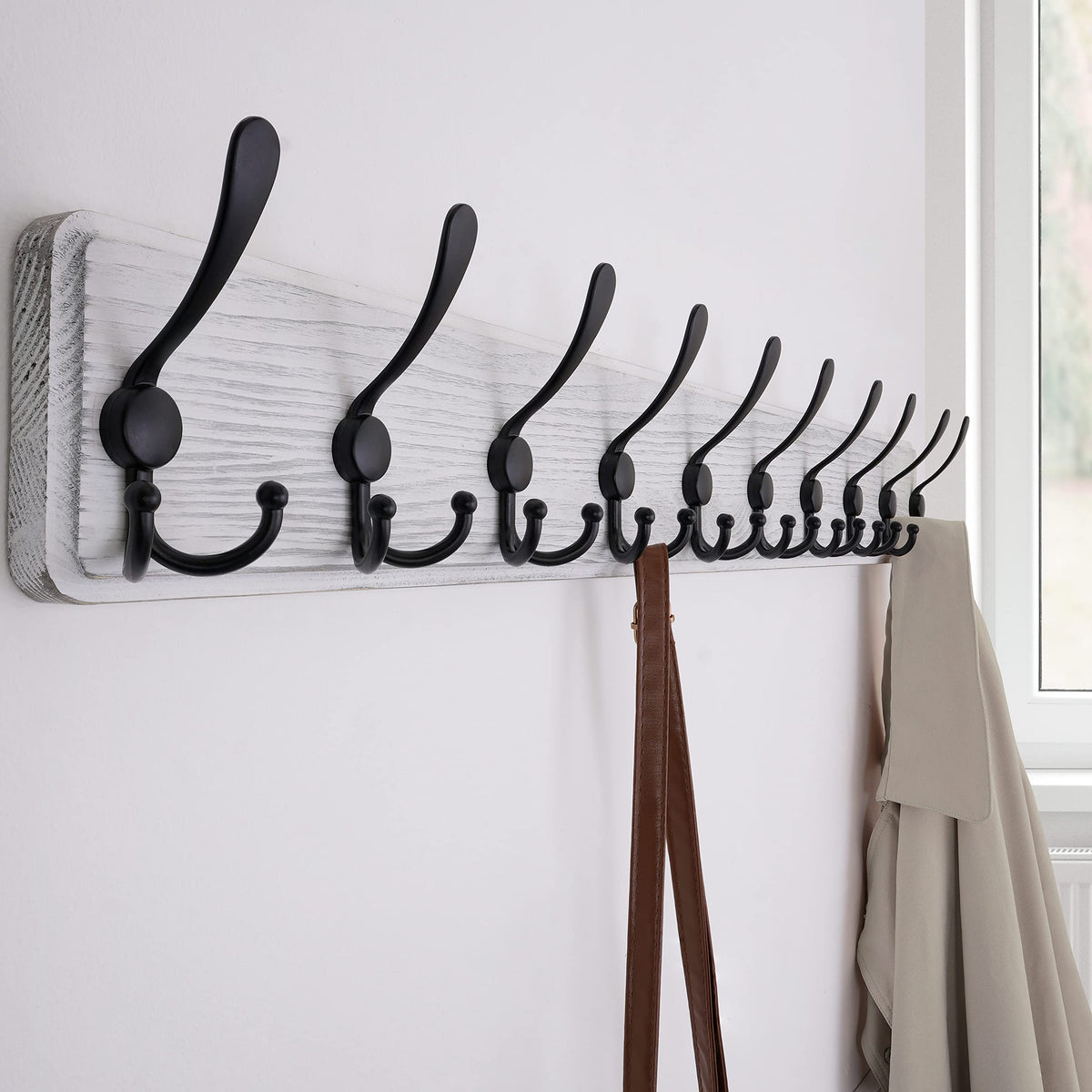 SKOLOO Coat Rack Wall Mounted - 38.3'' Long, Pack of 2, Wooden, Heavy Duty, Rustic Coat Hooks for Wall - image 4