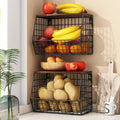 Mefirt Fruit Basket with Banana Hanger – Stackable 2-Tier Metal Storage Rack