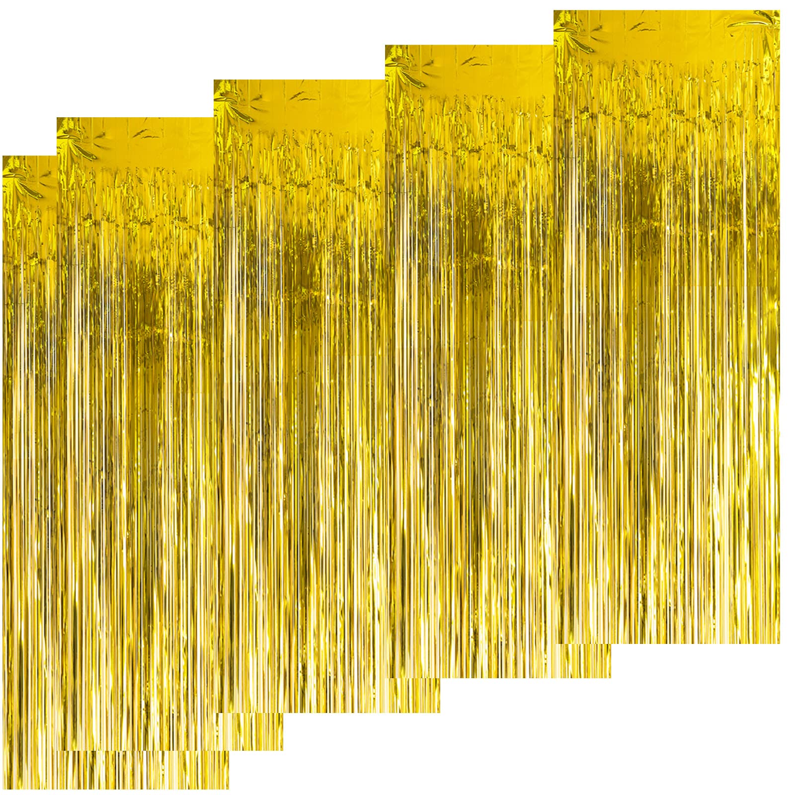 Kioneer Gold Metallic Tinsel Foil Fringe Curtains | 5 Pack, 3x10 ft