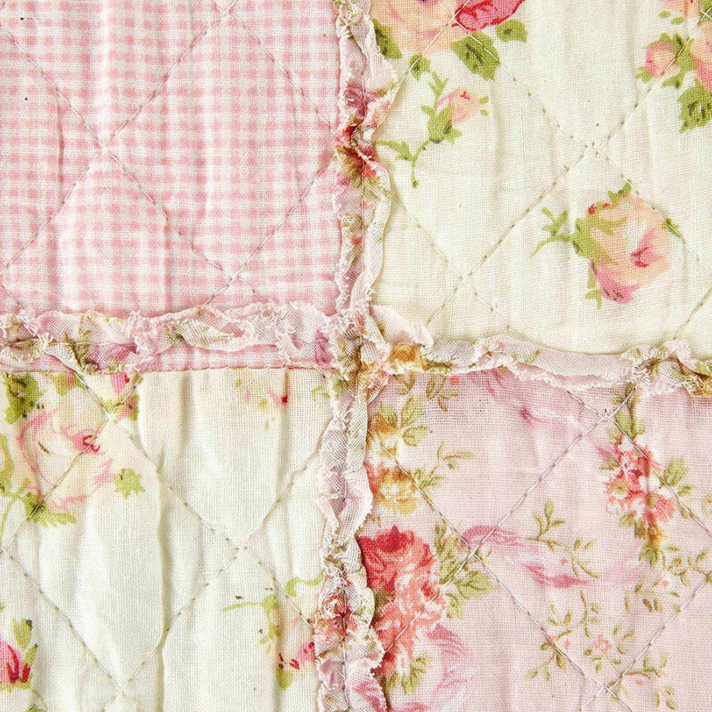 Qucover Pink Floral Patchwork Quilt – 100% Cotton Single Bedspread 150x200cm