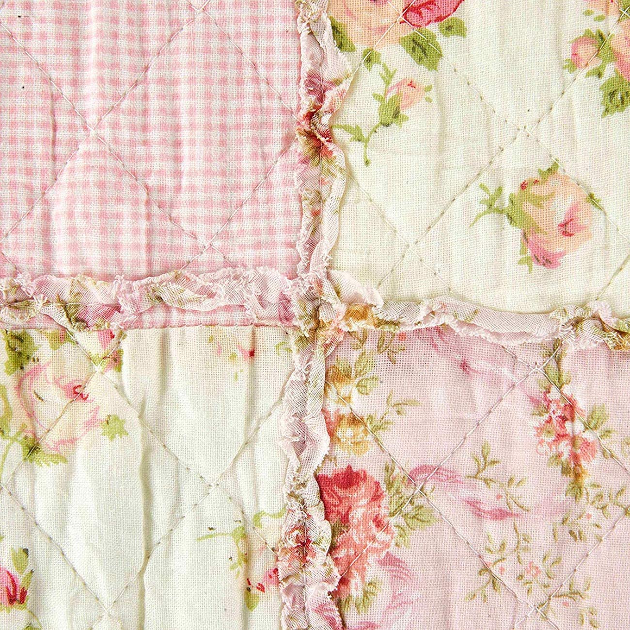 Qucover Pink Floral Patchwork Quilt – 100% Cotton Single Bedspread 150x200cm