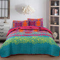 WONGS BEDDING King Size Reversible Boho Floral Bedspread Quilt Set