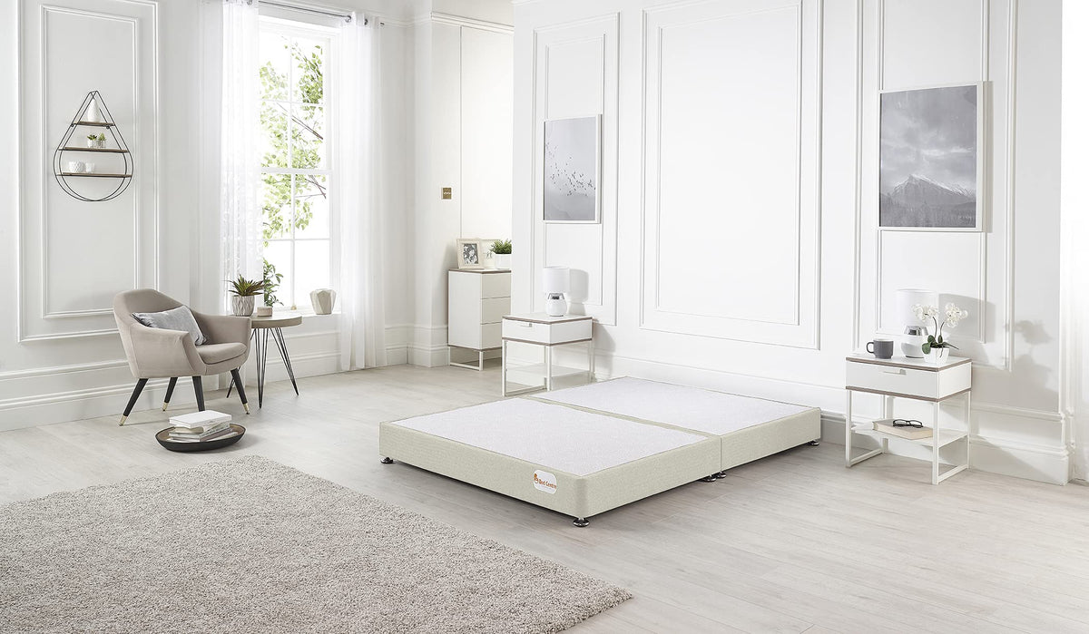 Bed Centre Platform Divan Bed Covered in Luxury Plush, Linen and Tweed Fabric Charcoal Linen, Double 135 x 190cm