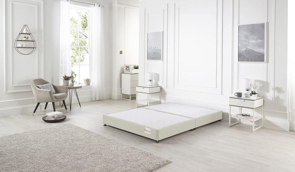 Bed Centre Platform Divan Bed Covered in Luxury Plush, Linen and Tweed Fabric Navy Plush, King 150 x 200cm