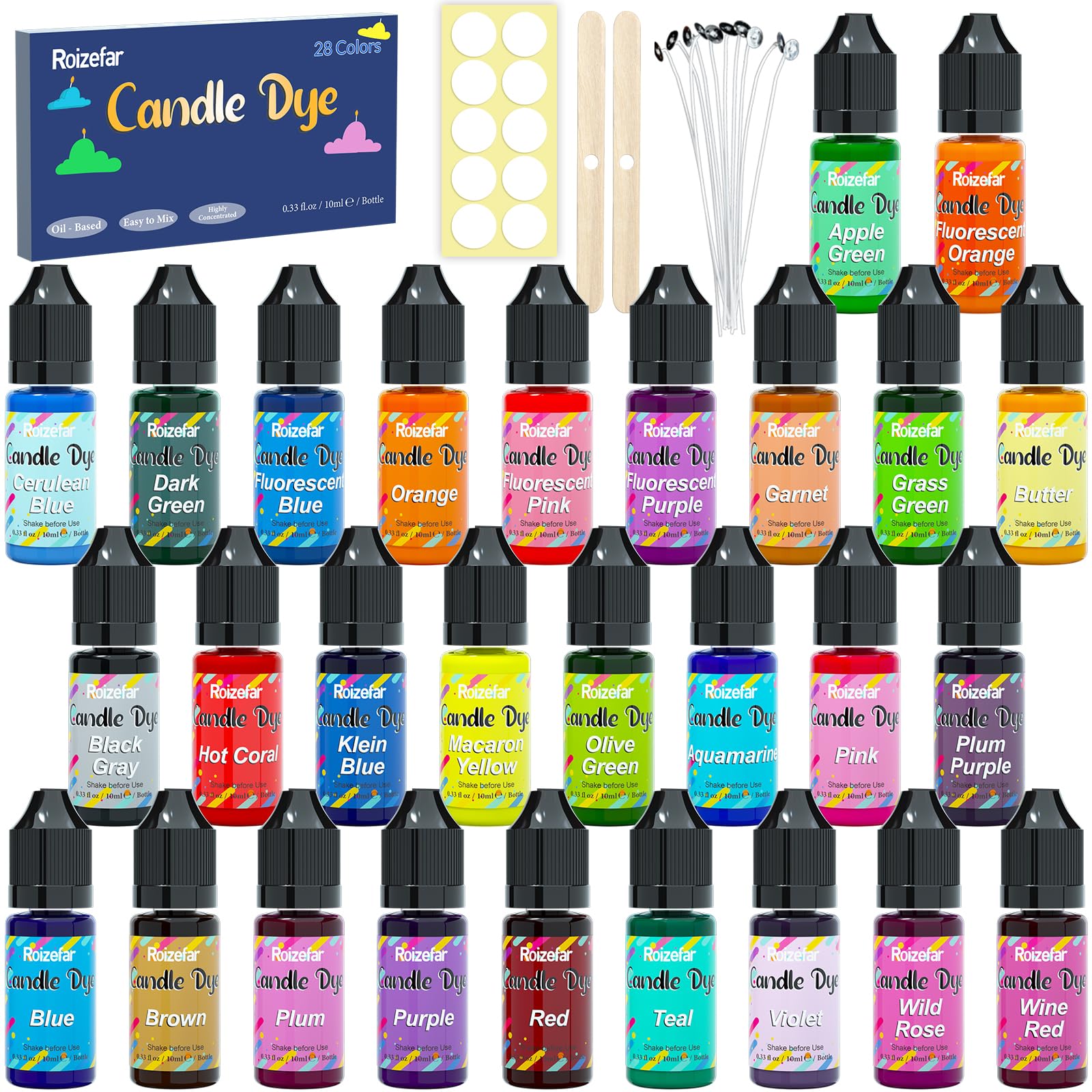Roizefar Candle Dye - 28 Colors Liquid Wax Dye for Soy Candle Making