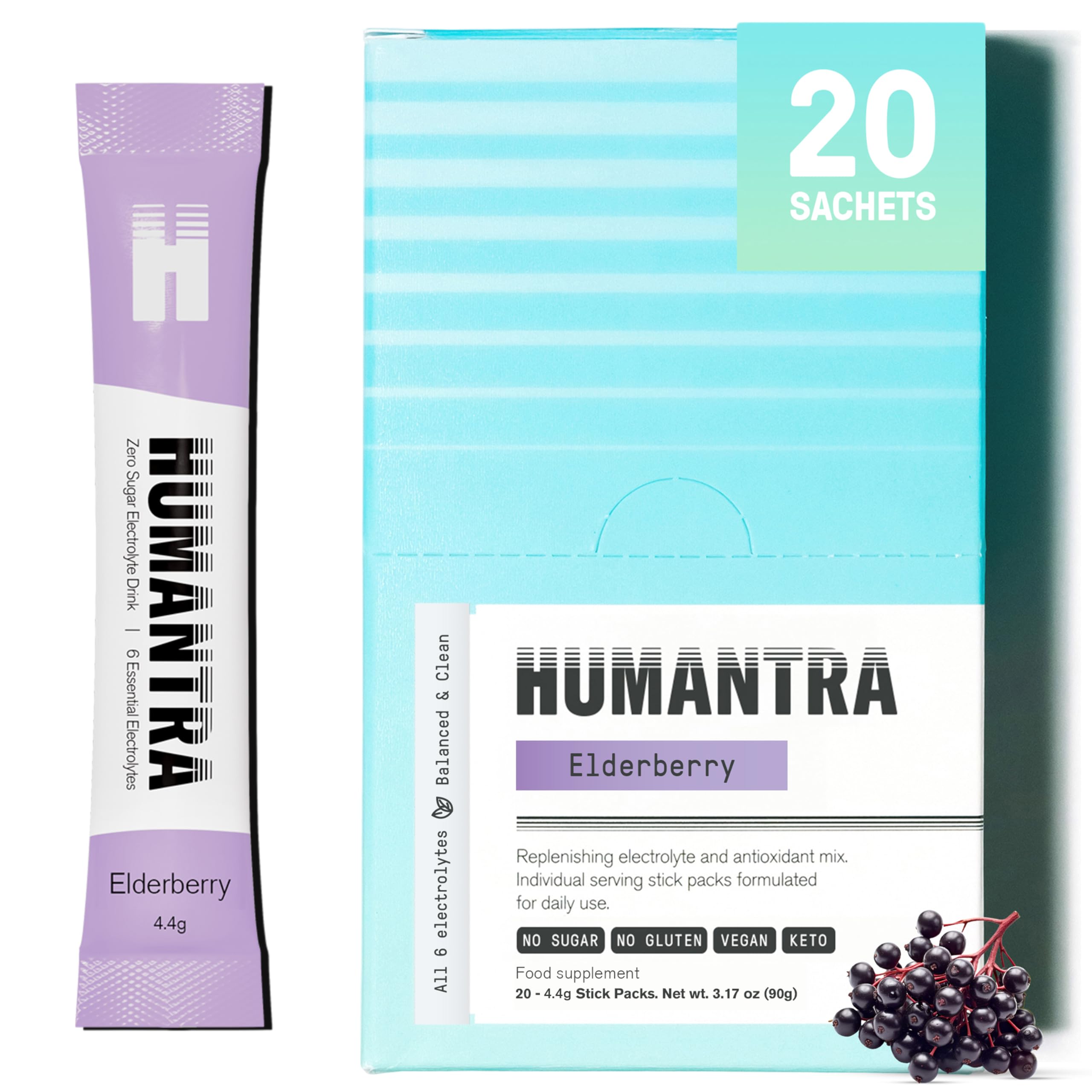 Humantra Electrolyte Powder Packets - Elderberry Hydration - 20 Count