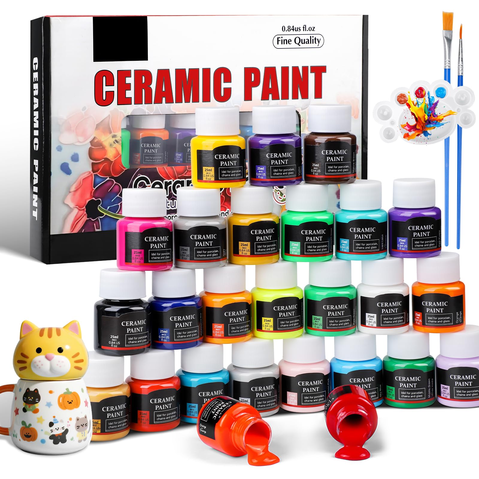 Teokantz Ceramic Paint Set | 24 x 25ml Opaque Porcelain & Glass Paints