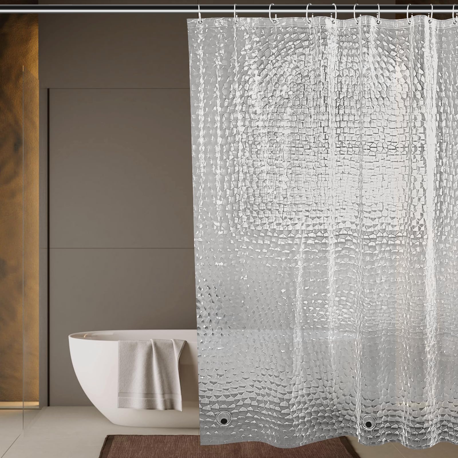 OTraki 3D Clear Shower Curtain | 180x180cm Weighted Anti-Mould EVA