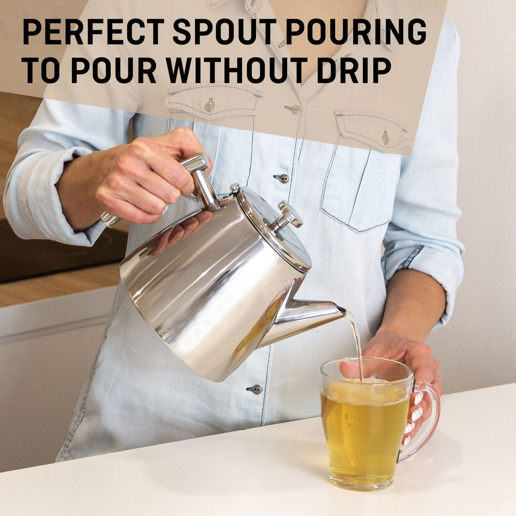 Stainless Steel Teapot | 1L Double Wall Insulated Infuser