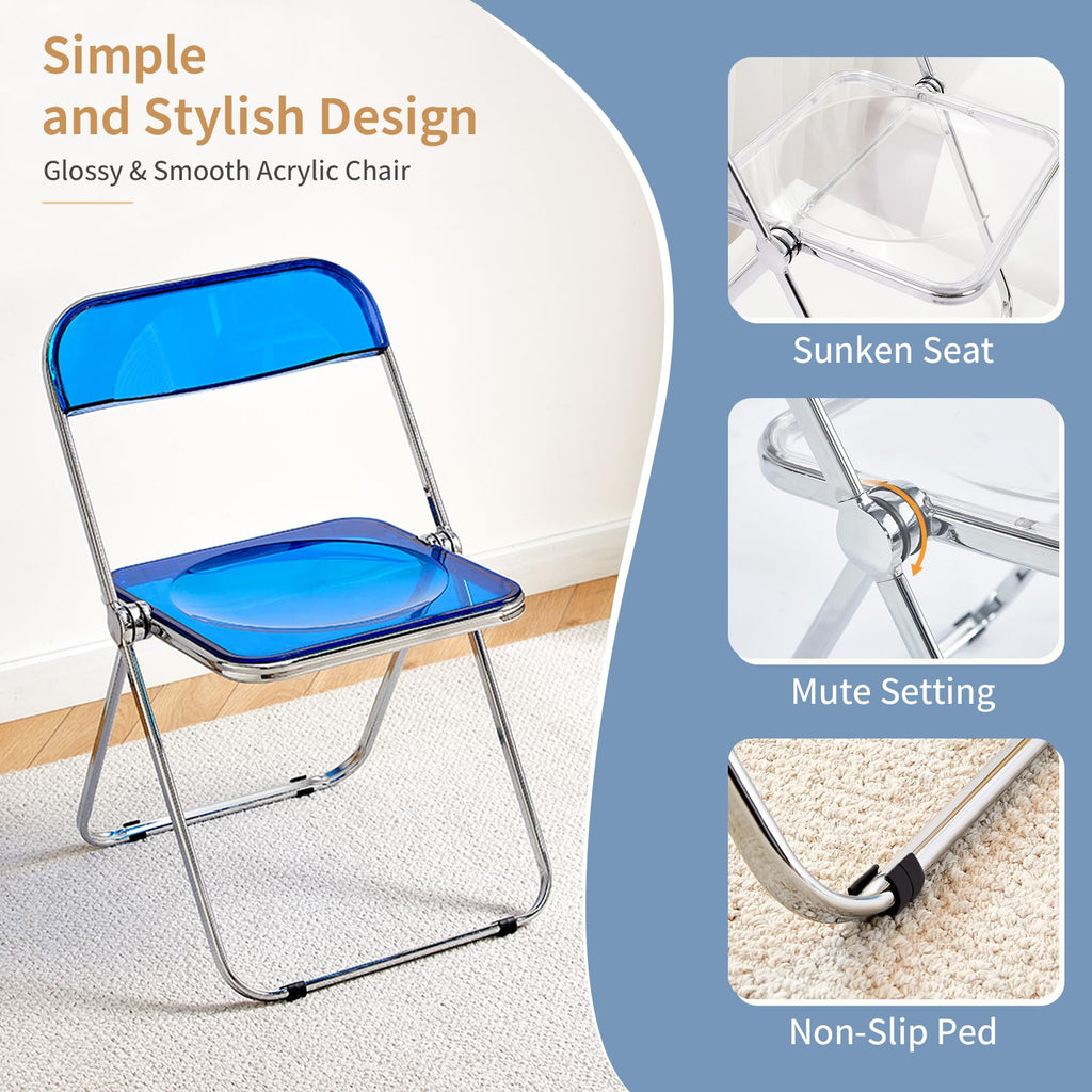 KAIHAOWIN Luxury Modern Transparent Folding Chair Acrylic Stacking Chairs with Crystal Seats-PC Plastic for Living Room and Outdoor Use - image 3