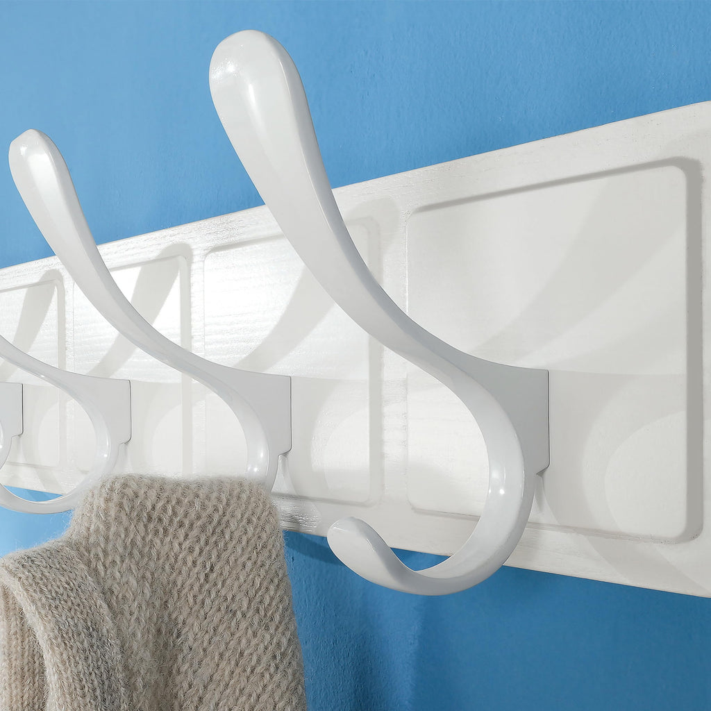 SKOLOO Scandi-Style Wooden Wall Mount Coat Rack - 6 Hooks, White, 2 Pack