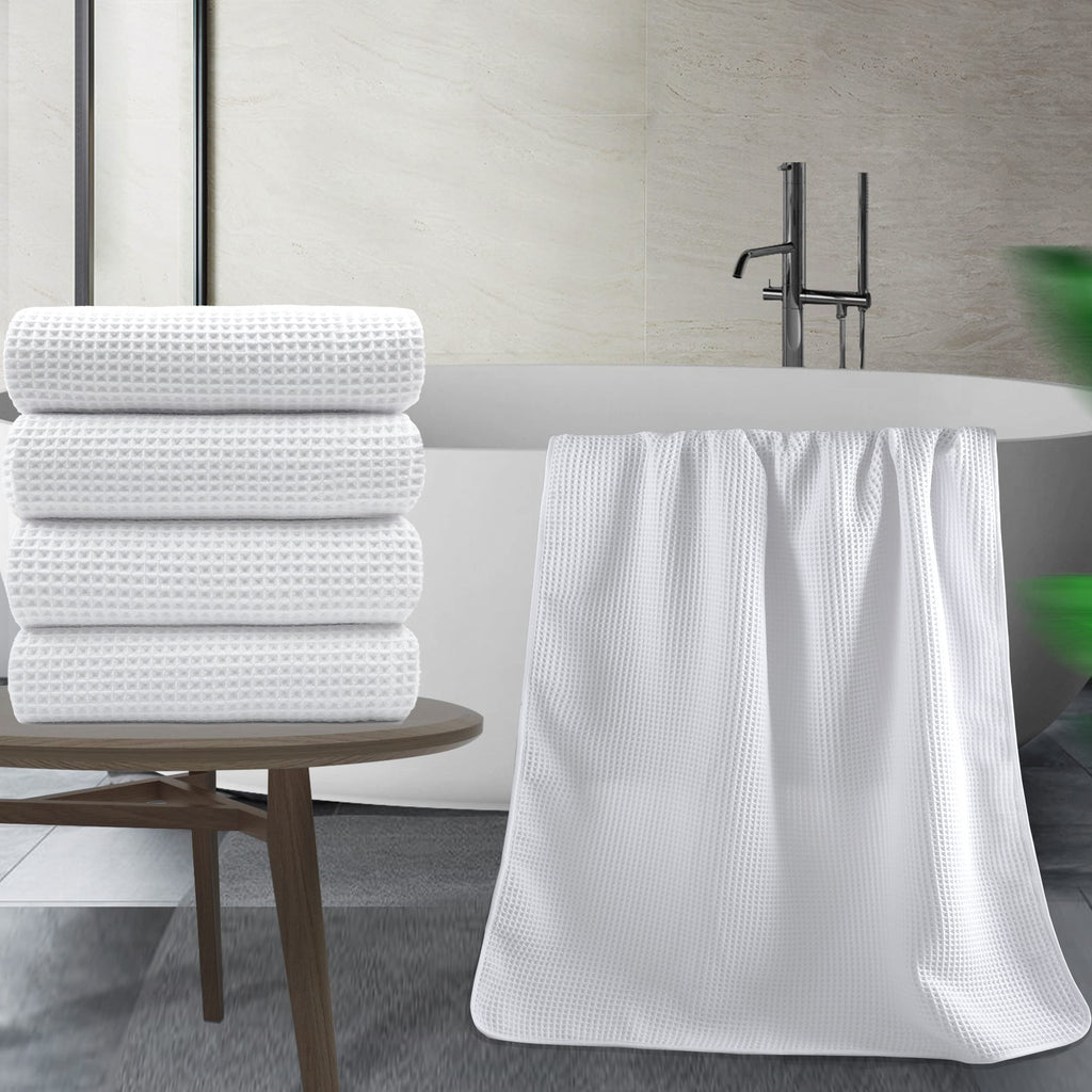 Polyte Microfibre Bath Towels | Oversize Waffle Weave Quick Dry, 4 Pack