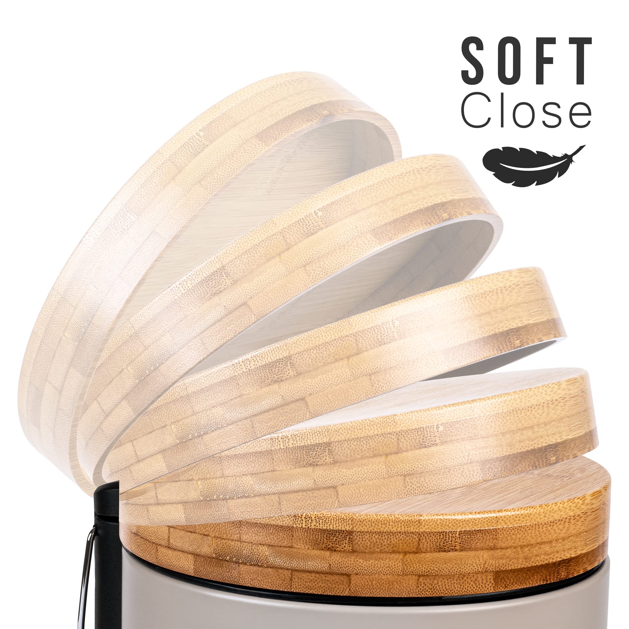 Kazai 5L Bathroom Bin | Soft Close Bamboo Lid & Matte Taupe Finish
