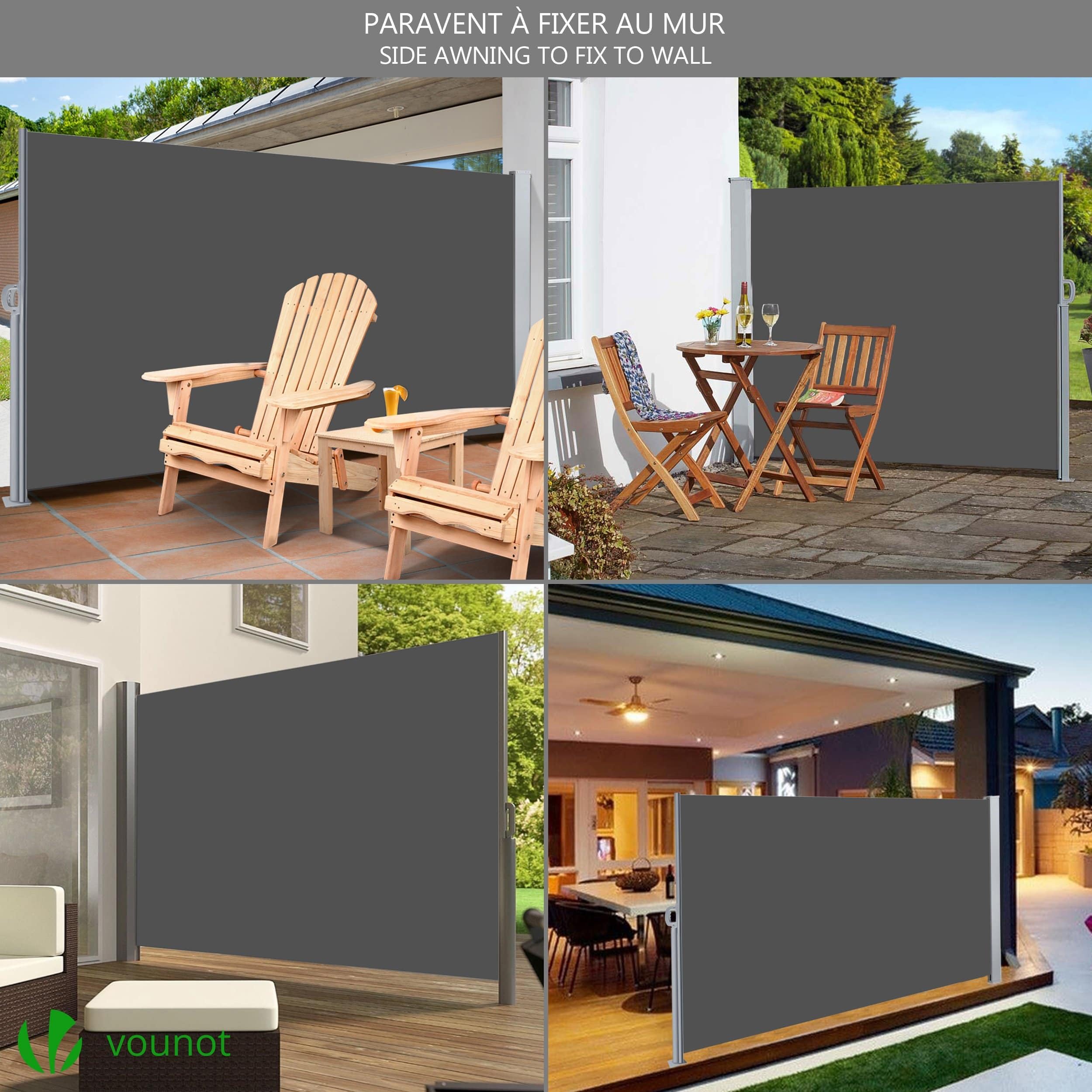 VOUNOT Retractable Side Awning | 140x300cm Outdoor Privacy Screen, Grey