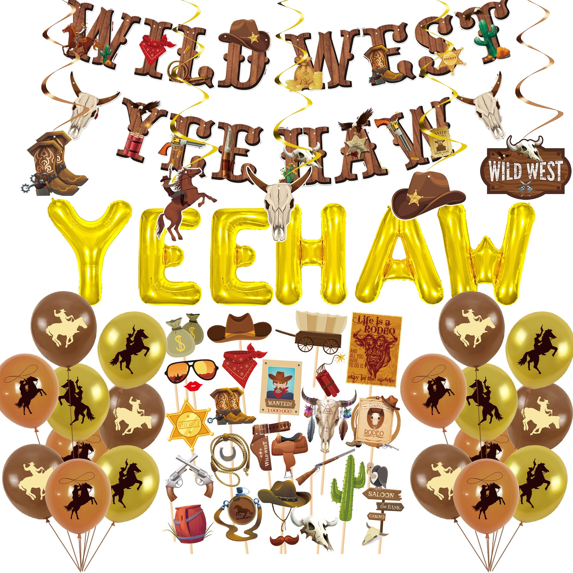 Jolof Store 55-Piece Western Cowboy Party Decorations Kit with Banner