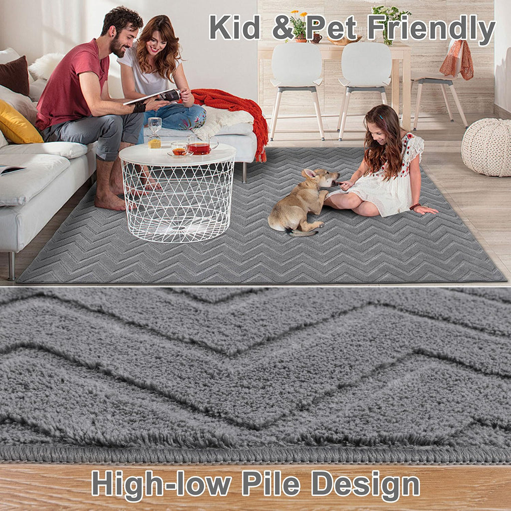SHACOS Modern Grey Geometric Area Rug | 120x160cm Non-Slip Washable