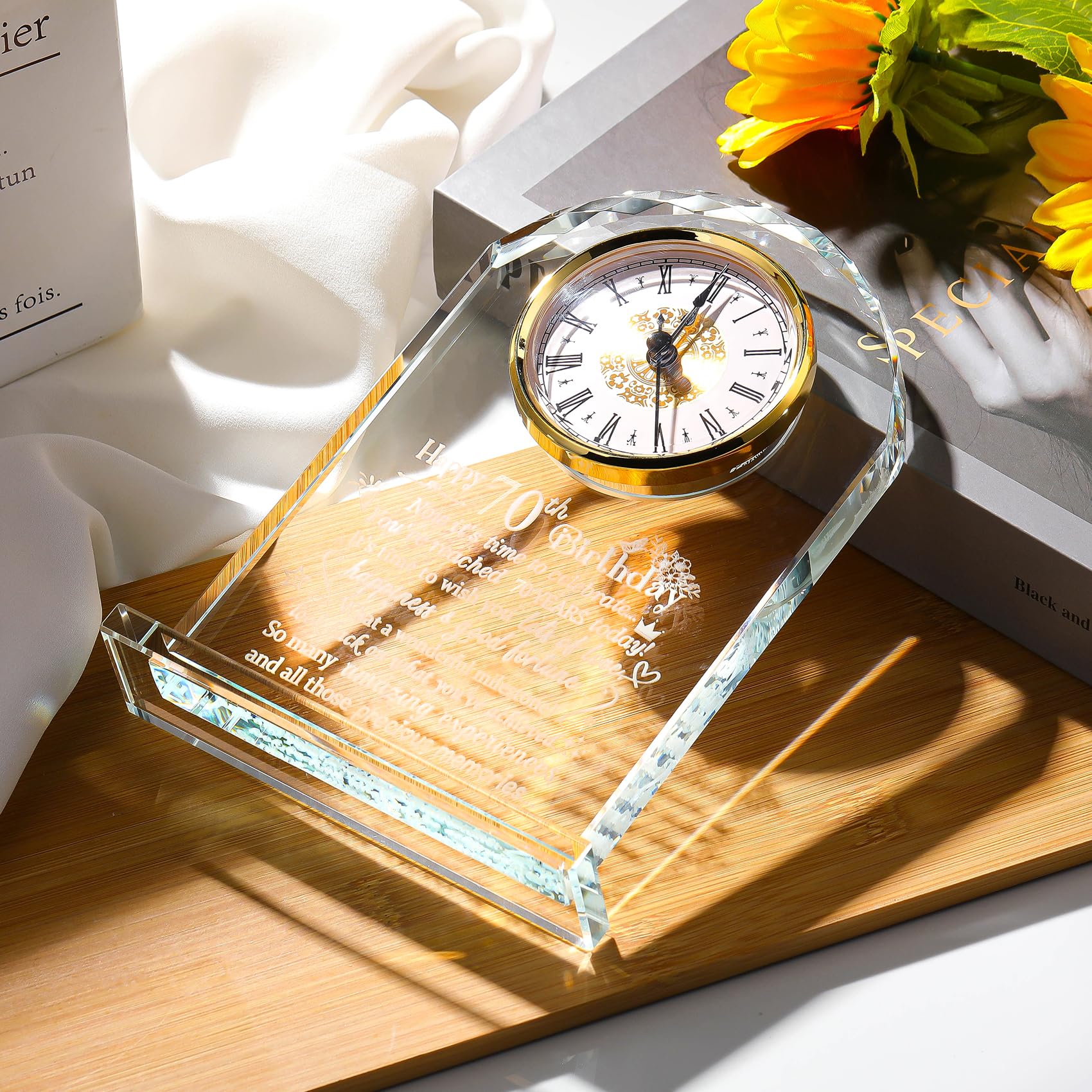 70th Birthday Glass Keepsake Clock – Milestone Gift for Men & Women