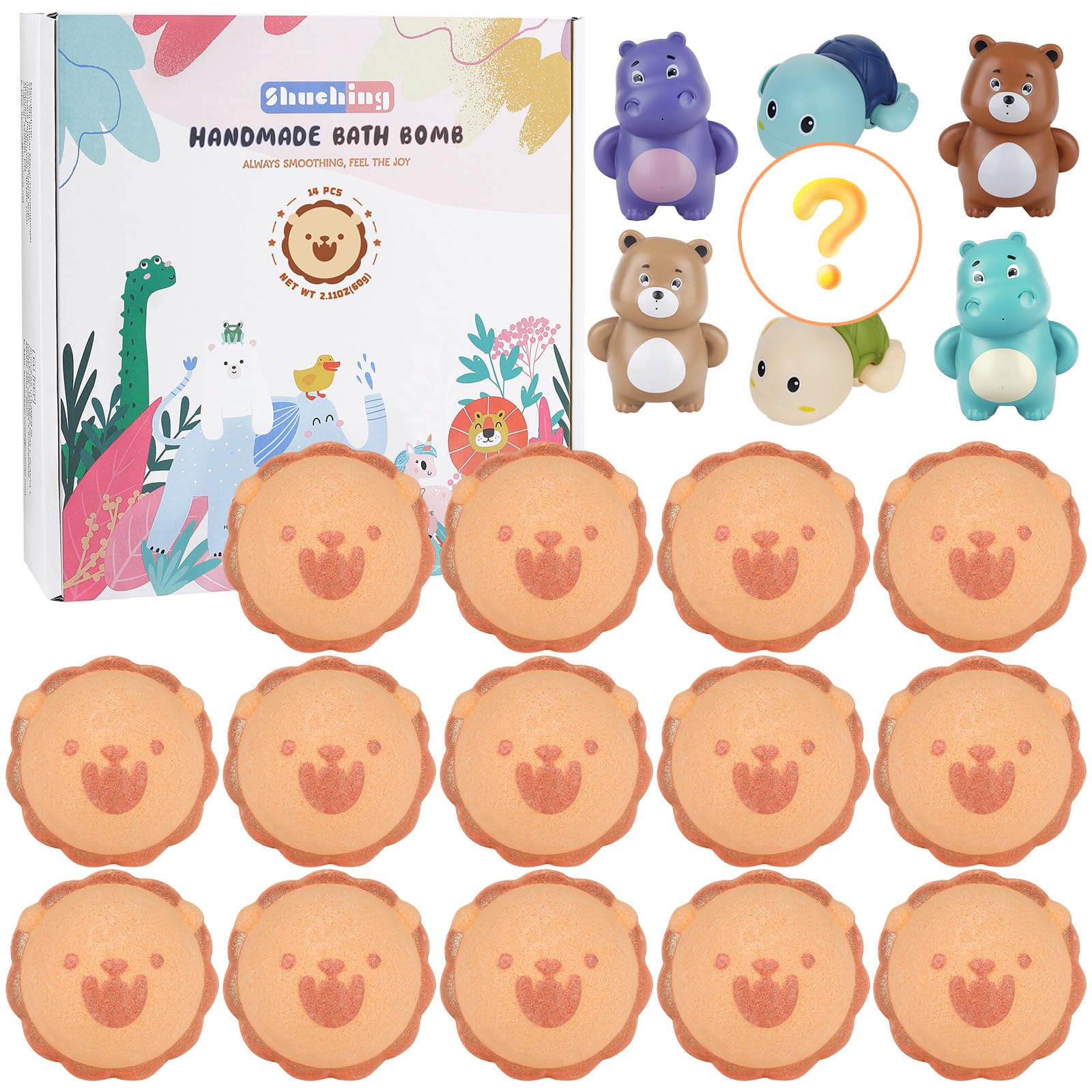 SHUCHING 14pc Lion Bath Bombs for Kids with Toys and Water Pistols