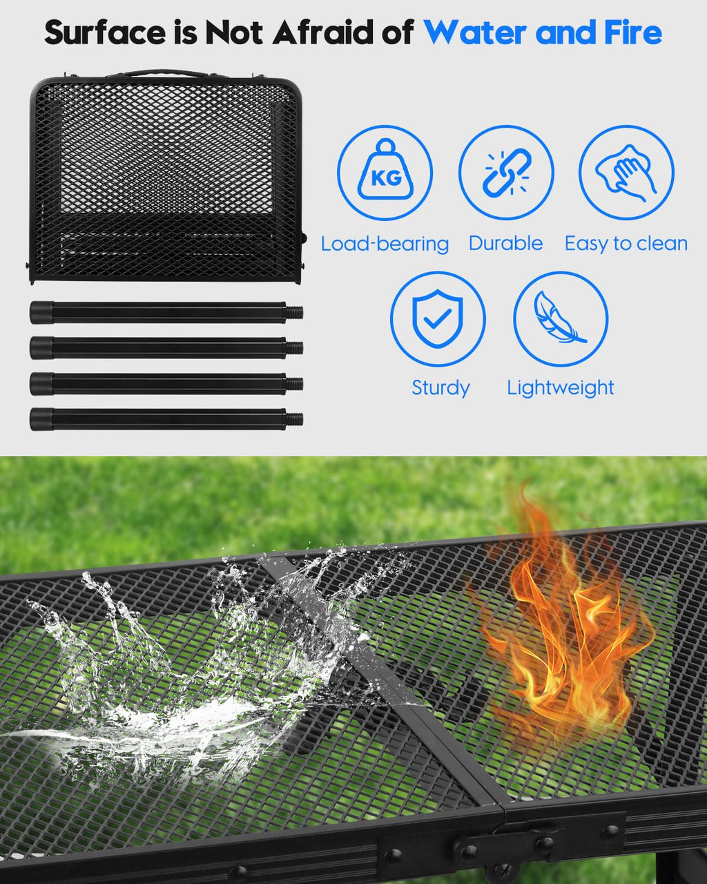 MSDADA Height Adjustable Camping Table | Portable Steel Mesh BBQ Table