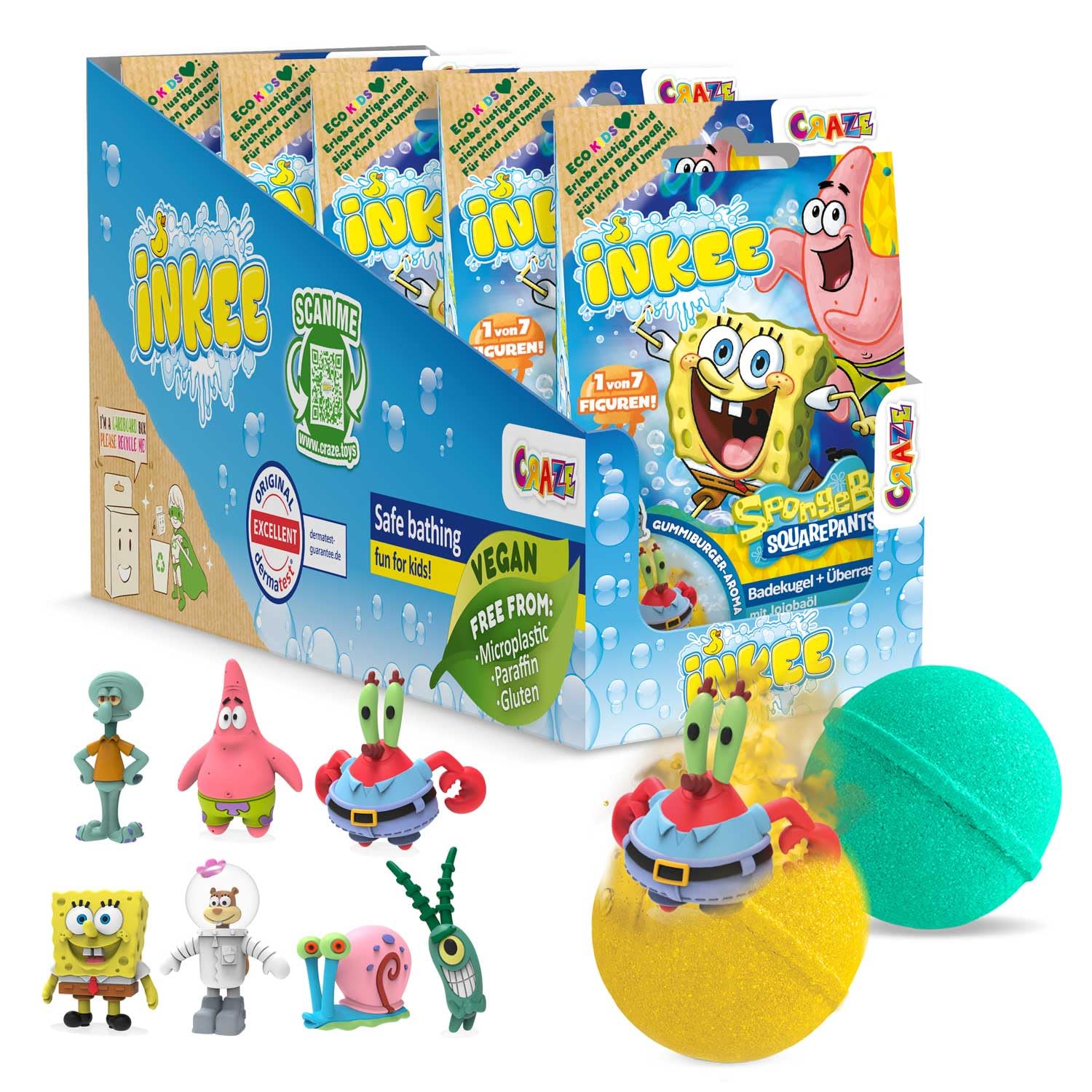 INKEE SpongeBob SquarePants Bath Bombs 5-Pack with Surprise Figures