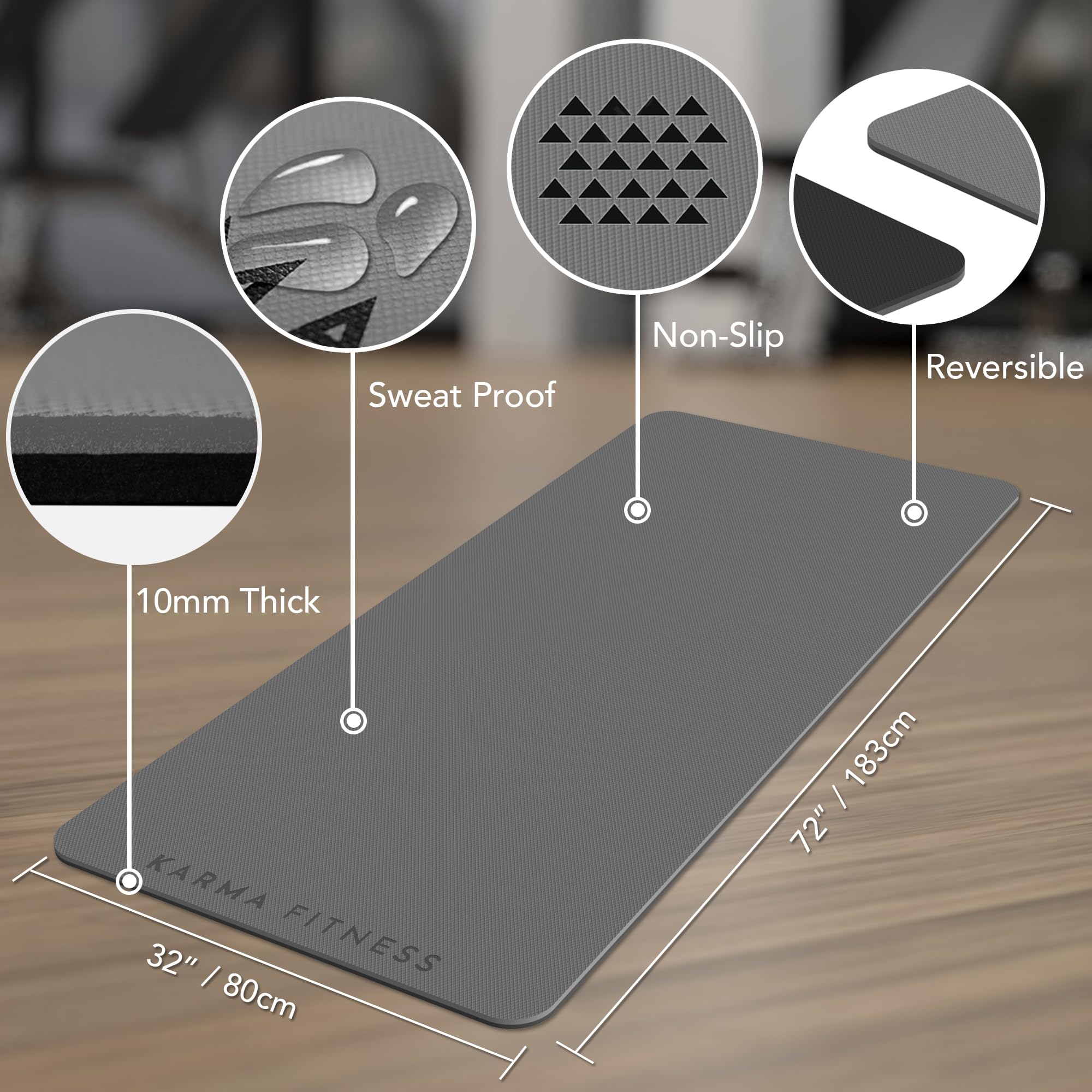 Extra Wide TPE Exercise Mat - 10mm Thick Non-Slip Yoga Mat