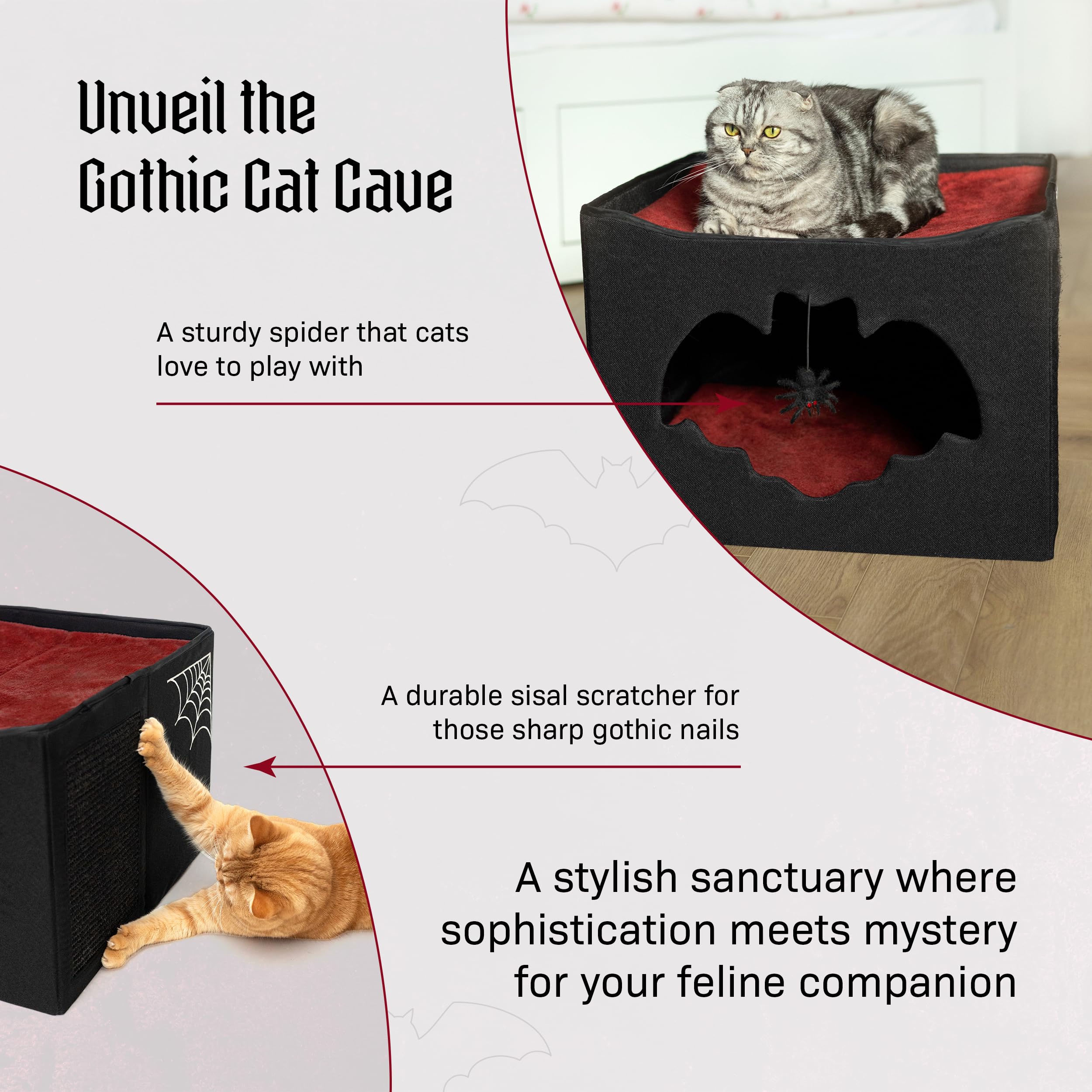 Gothic Cat Bed – Halloween House with Bat Entry and Scratch Pad