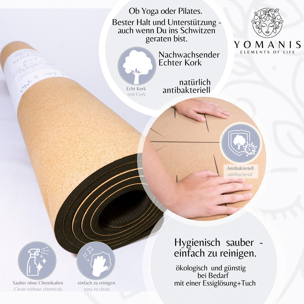 YOMANIS XXLux Cork Yoga Mat | Extra Wide 80cm & 8mm Thick Non-Slip