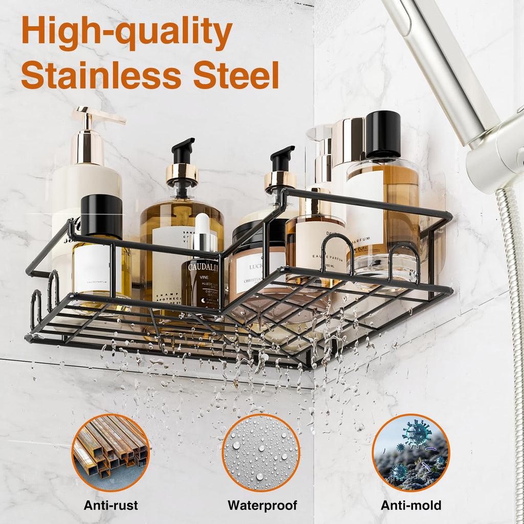 Diboniur Corner Shower Caddy 2 Pack, No Drilling, 8 Hooks, Black - image 3