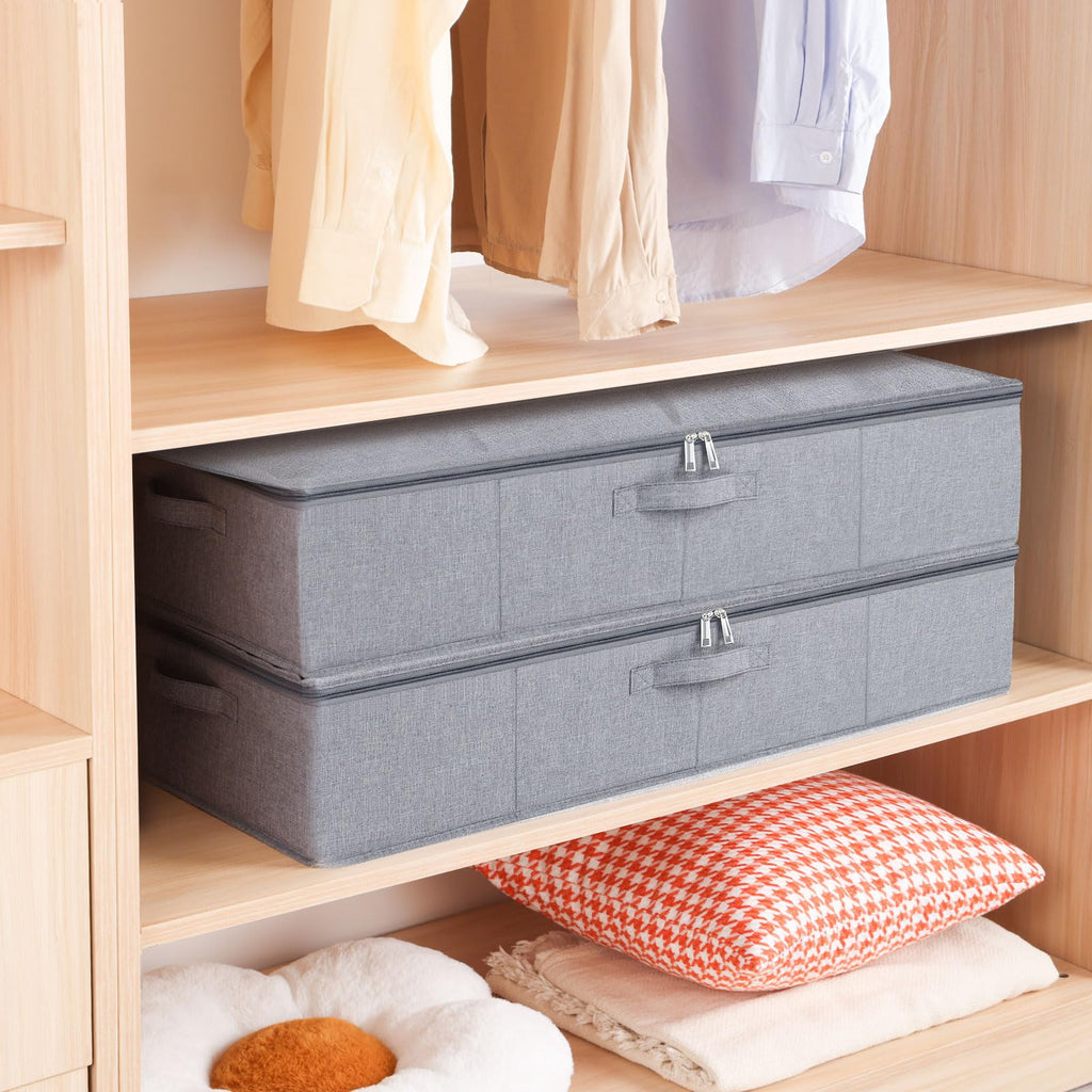 YheenLf Under Bed Storage Box with Lid | Foldable Linen Organiser, 3-Pack