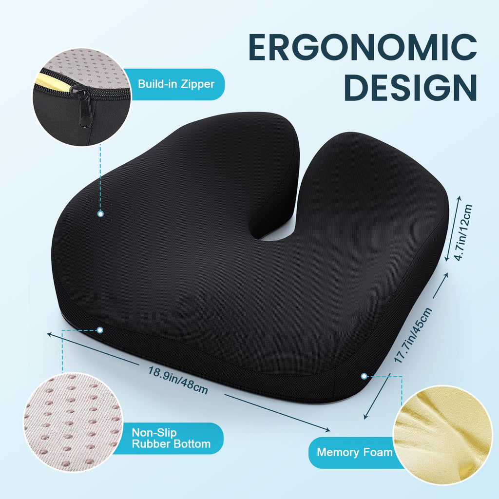 Benazcap Memory Foam Seat Cushion | Ergonomic Office Chair Support