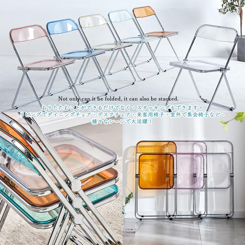 KAIHAOWIN Luxury Modern Transparent Folding Chair Acrylic Folding Chairs-Acrylic Ghost Stackable Crystal Seat-PC Plastic Living Room Seat-Chrome - image 5